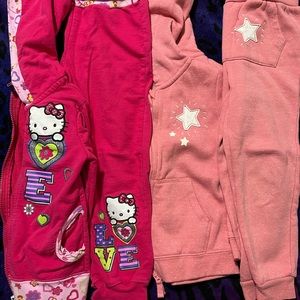 Size 5 jogger outfits. Dip (pink star) is fleece lined. Hello Kitty is cotton.